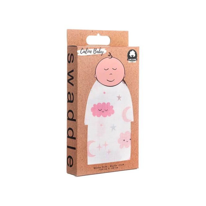Caline Baby Cotton Muslin Swaddle - Cloud, Pink