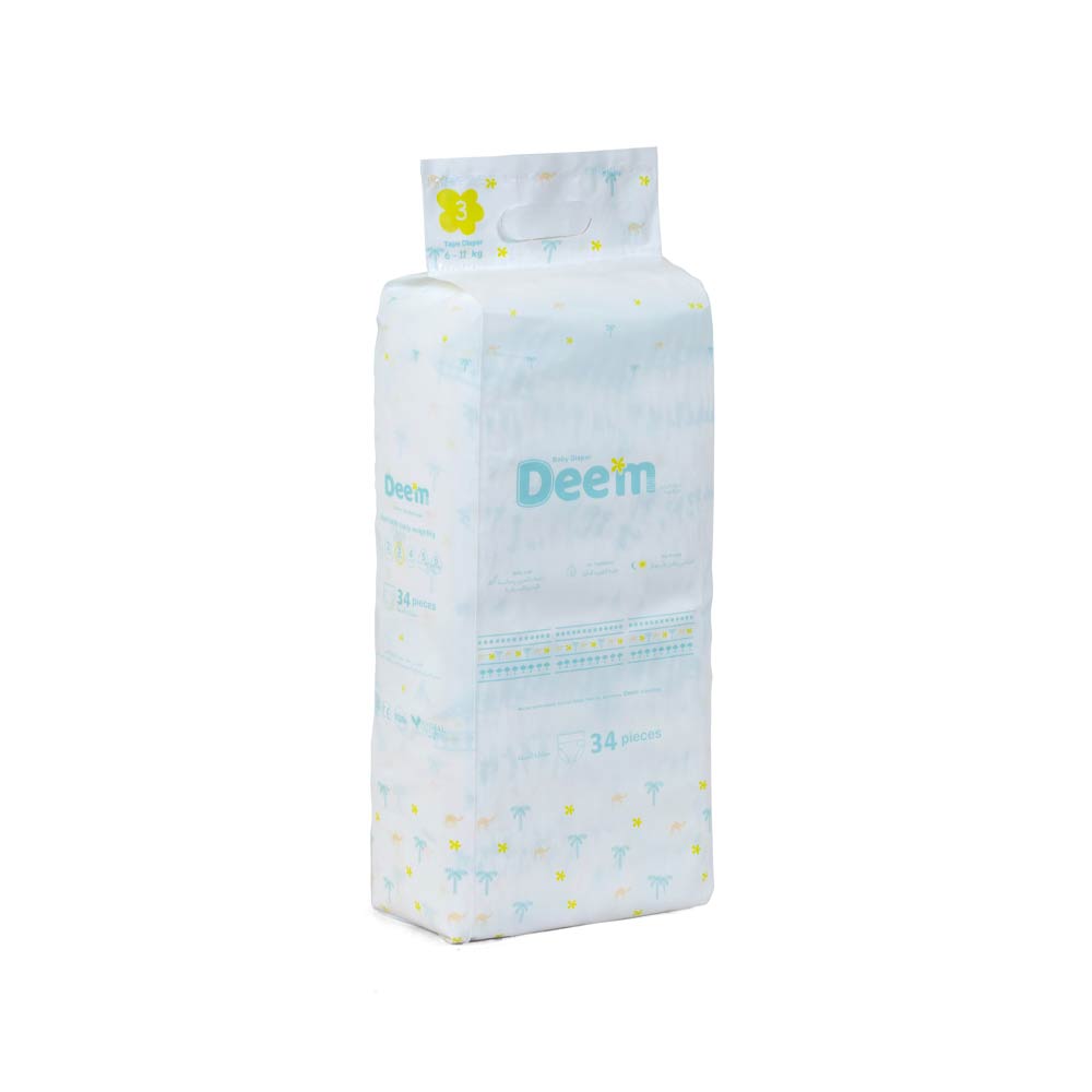 Deem Baby Tape Diapers Size 3 (6-11kg) Medium - 34 Diapers