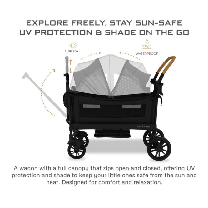 Neobreez ADVI Wagon Stroller For 2 Kids (6m-4Yrs) Max 44kg - Black