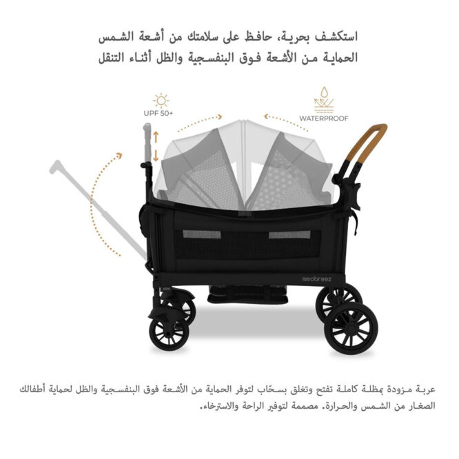 Neobreez ADVI Wagon Stroller For 2 Kids (6m-4Yrs) Max 44kg - Black