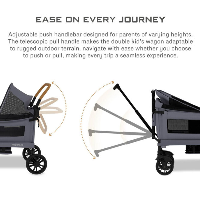 Neobreez ADVI Wagon Stroller For 2 Kids (6m-4Yrs) Max 44kg - Dark Gray