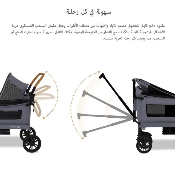 Neobreez ADVI Wagon Stroller For 2 Kids (6m-4Yrs) Max 44kg - Dark Gray