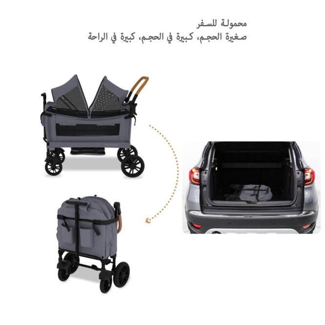 Neobreez ADVI Wagon Stroller For 2 Kids (6m-4Yrs) Max 44kg - Dark Gray