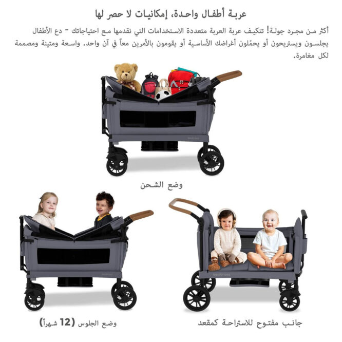 Neobreez ADVI Wagon Stroller For 2 Kids (6m-4Yrs) Max 44kg - Dark Gray