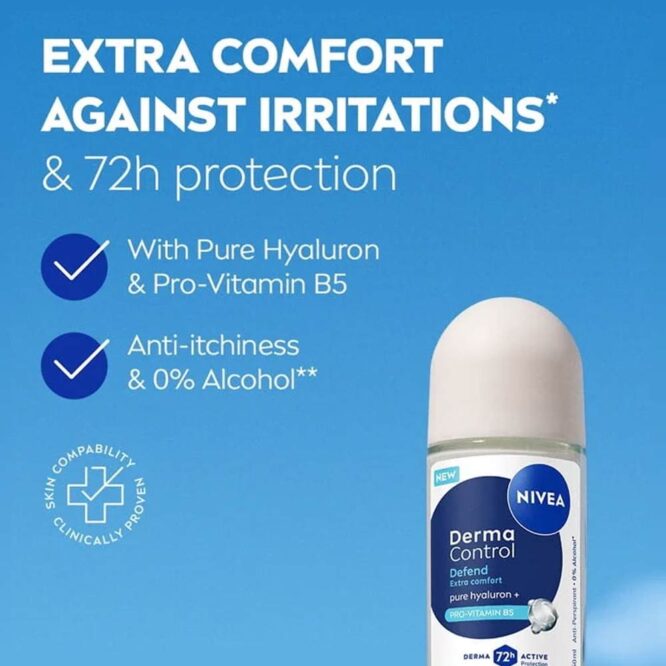 Nivea Female Deodorant Roll-On Derma Control Defend Extra Comfort Pure Hyaluron & Pro Vitamin B5 50ml