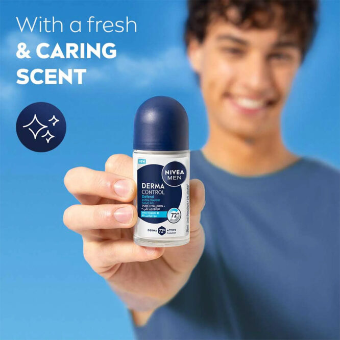 Nivea Men Deodorant Roll-On Derma Control Defend Extra Comfort Pure Hyaluron & Pro Vitamin B5 50ml