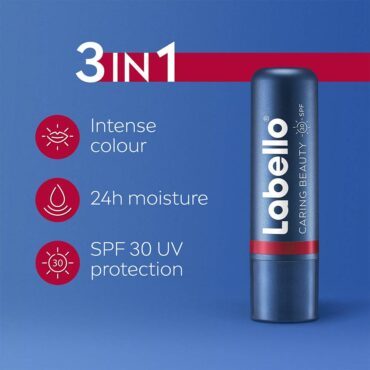 Labello 3-In-1 Caring Beauty Lip & Cheek Balm - Red 4.8g