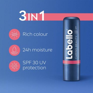 Labello 3-In-1 Caring Beauty Lip & Cheek Balm - Rose 4.8g