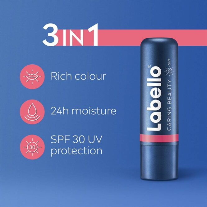 Labello 3-In-1 Caring Beauty Lip & Cheek Balm - Rose 4.8g