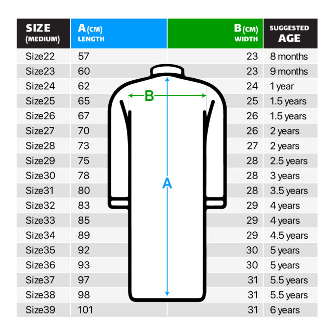 Al Safat Children's Winter Dishdasha Size Guide