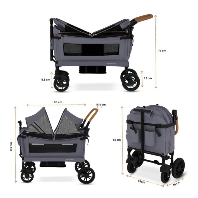 Neobreez ADVI Wagon Stroller for 2 Kids (6m-4Yrs) Max 44kg - Dark Gray