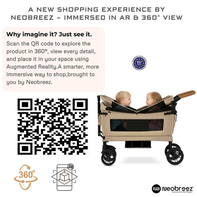 Neobreez ADVI Wagon Stroller for 2 Kids (6m-4Yrs) Max 44kg - Beige