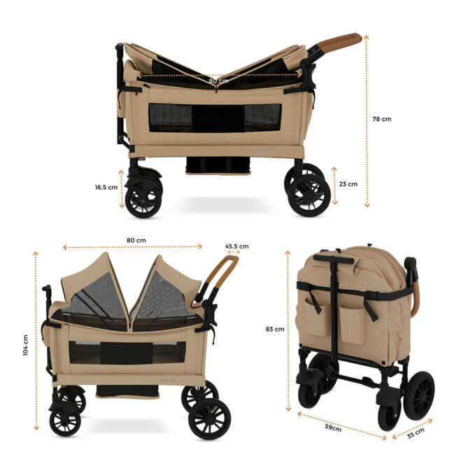 Neobreez ADVI Wagon Stroller for 2 Kids (6m-4Yrs) Max 44kg - Beige