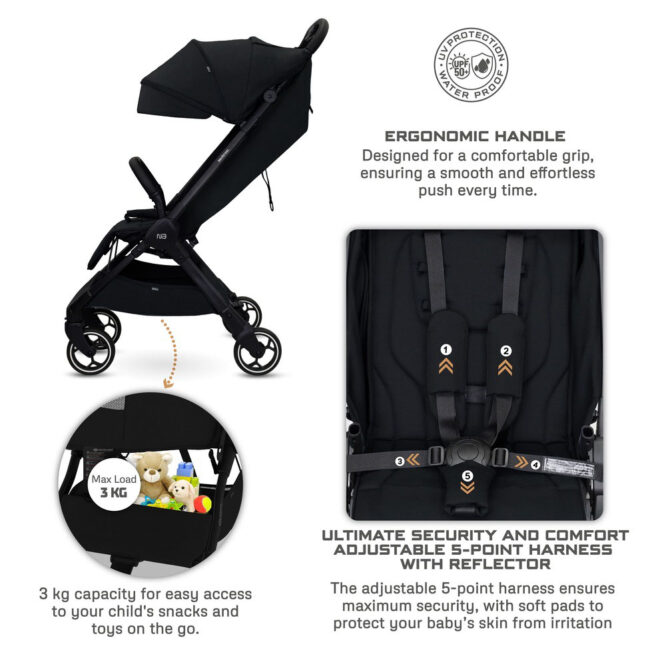 Neobreez DECA Compact Stroller (0-4Yrs) Max 22kg - Black