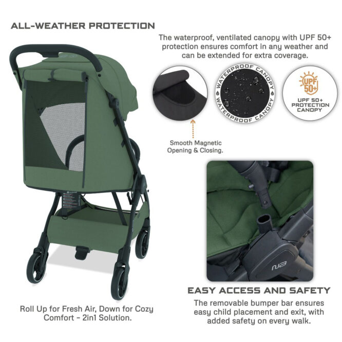 Neobreez DECA Compact Stroller (0-4Yrs) Max 22kg - Olive Green