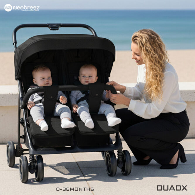 Neobreez DUADX Twin Stroller (0-3Yrs) Max 30kg - Black