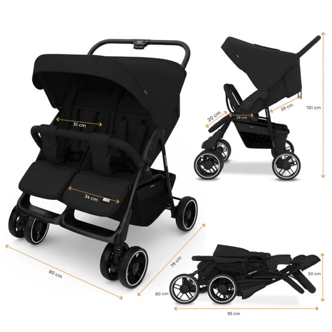 Neobreez DUADX Twin Stroller (0-3Yrs) Max 30kg - Black