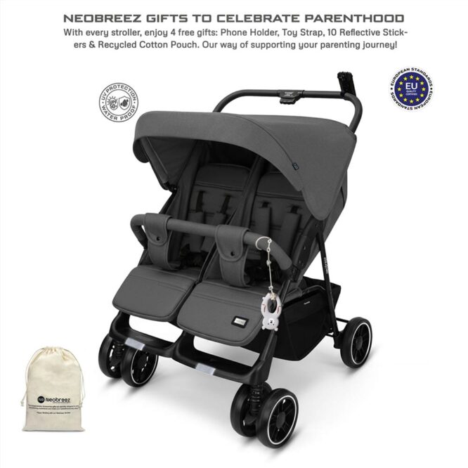 Neobreez DUADX Twin Stroller (0-3Yrs) Max 30kg - Dark Gray