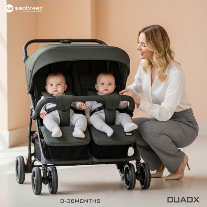 Neobreez DUADX Twin Stroller (0-3Yrs) Max 30kg - Dark Gray