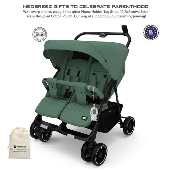 Neobreez DUADX Twin Stroller (0-3Yrs) Max 30kg - Green