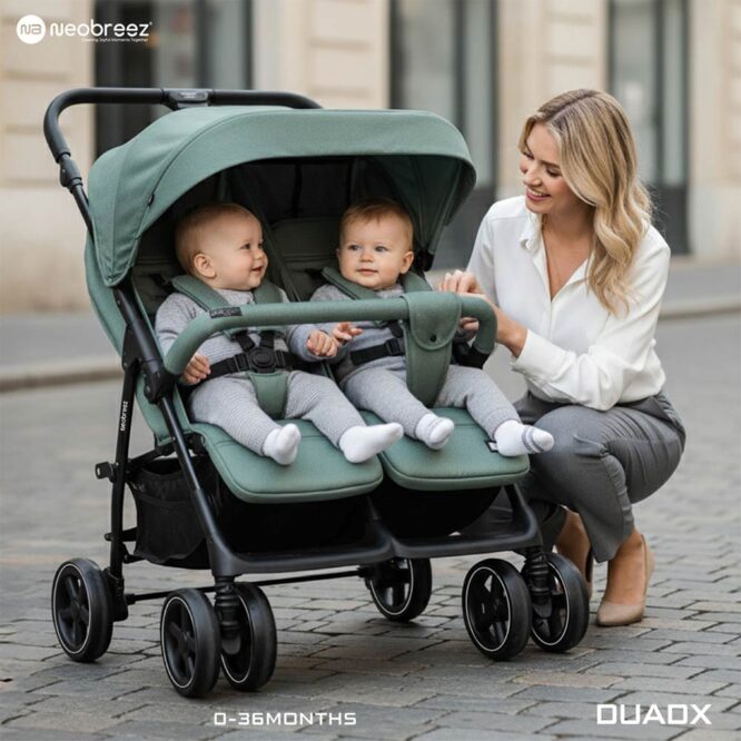 Neobreez DUADX Twin Stroller (0-3Yrs) Max 30kg - Green
