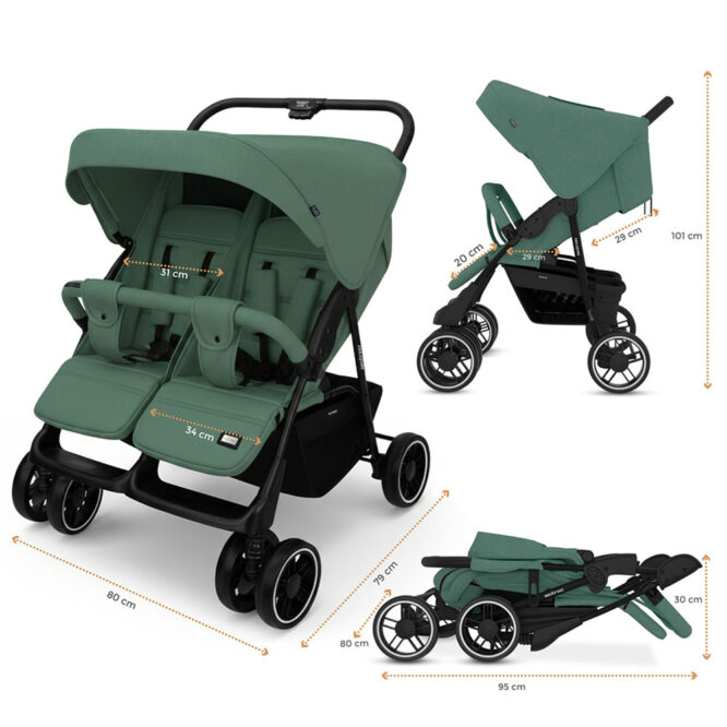 Neobreez DUADX Twin Stroller (0-3Yrs) Max 30kg - Green