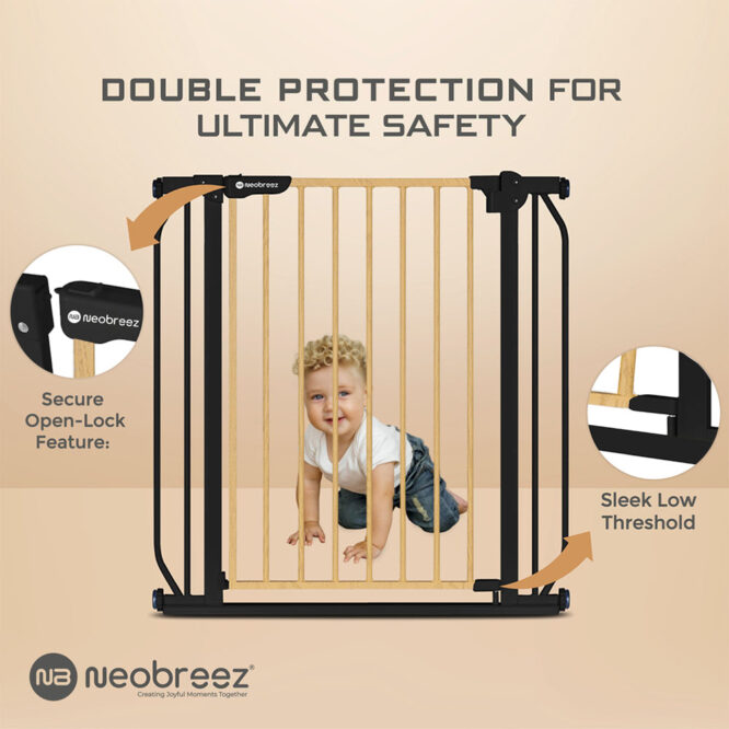 Neobreez FERMII Auto Close Baby Safety Gate - Black