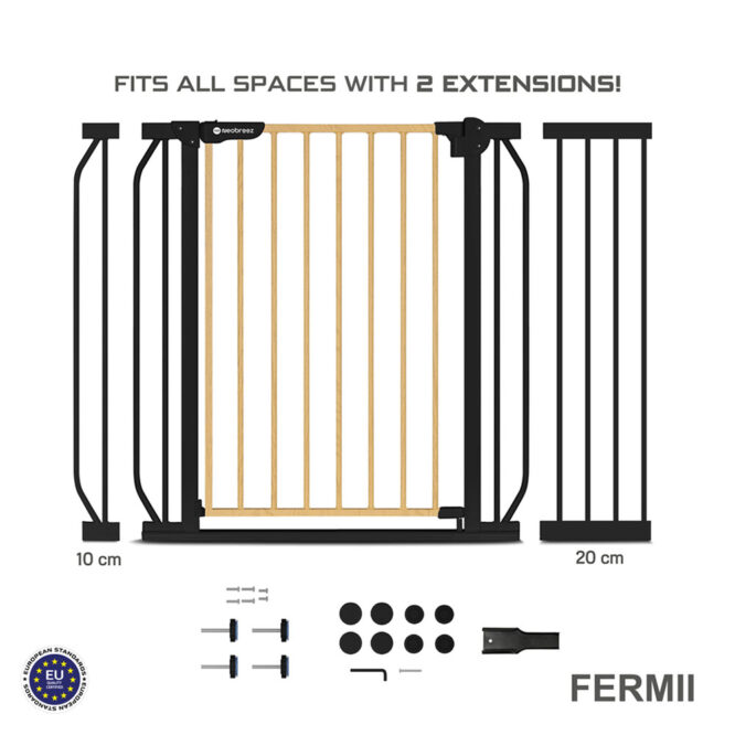 Neobreez FERMII Auto Close Baby Safety Gate - Black