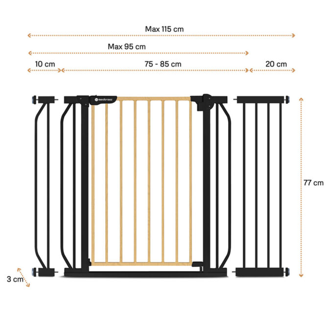 Neobreez FERMII Auto Close Baby Safety Gate - Black