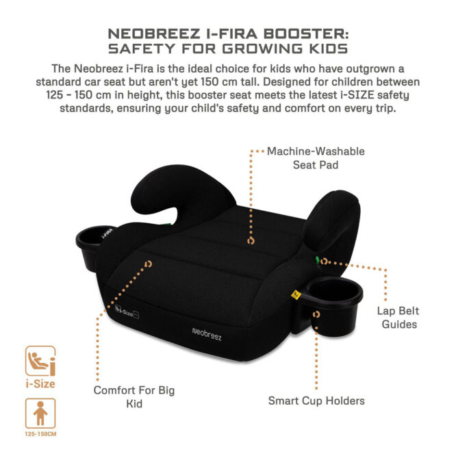 Neobreez i-FIRA i-Size Car Seat Booster (6-12Yrs) Max 36kg - Black
