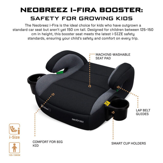 Neobreez i-FIRA i-Size Car Seat Booster (6-12Yrs) Max 36kg - Black/Dark Gray