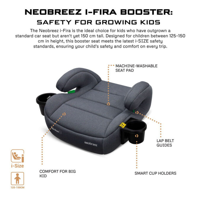 Neobreez i-FIRA i-Size Car Seat Booster (6-12Yrs) Max 36kg - Dark Gray
