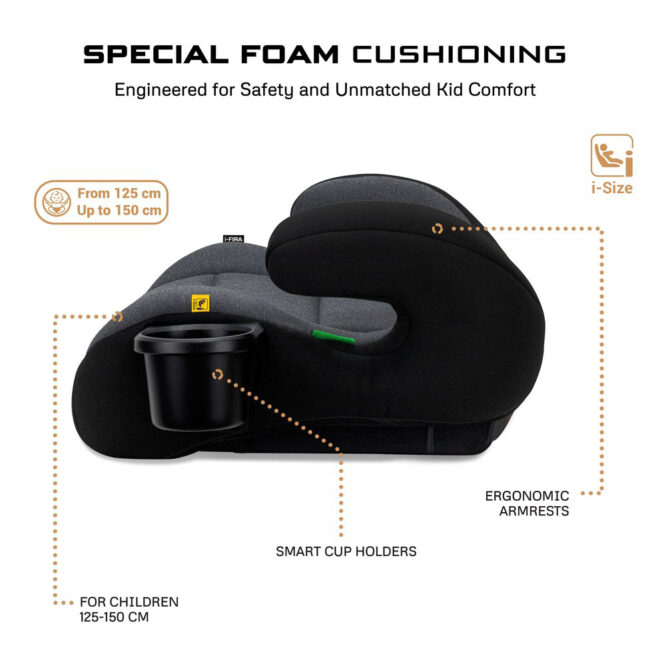 Neobreez i-FIRA i-Size Car Seat Booster (6-12Yrs) Max 36kg - Dark Gray/Black