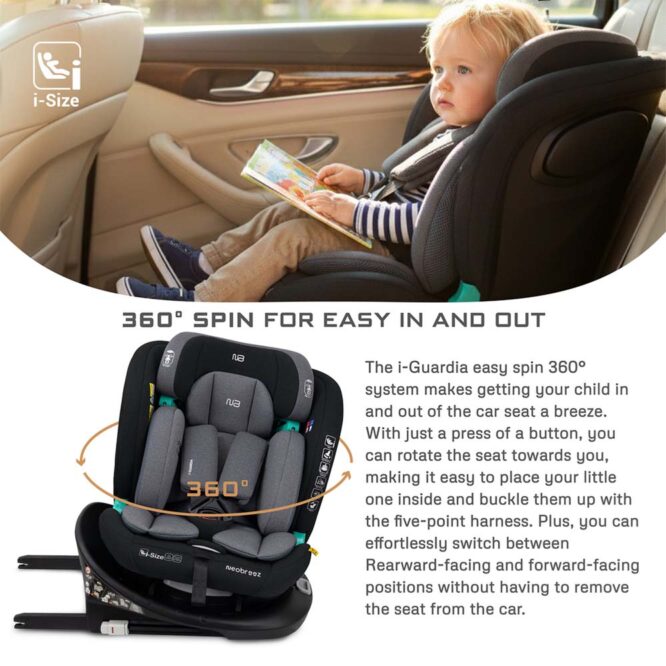 Neobreez i-GAURDIA 360° i-Size Car Seat (0-12Yrs) Max 36kg - Black/Gray