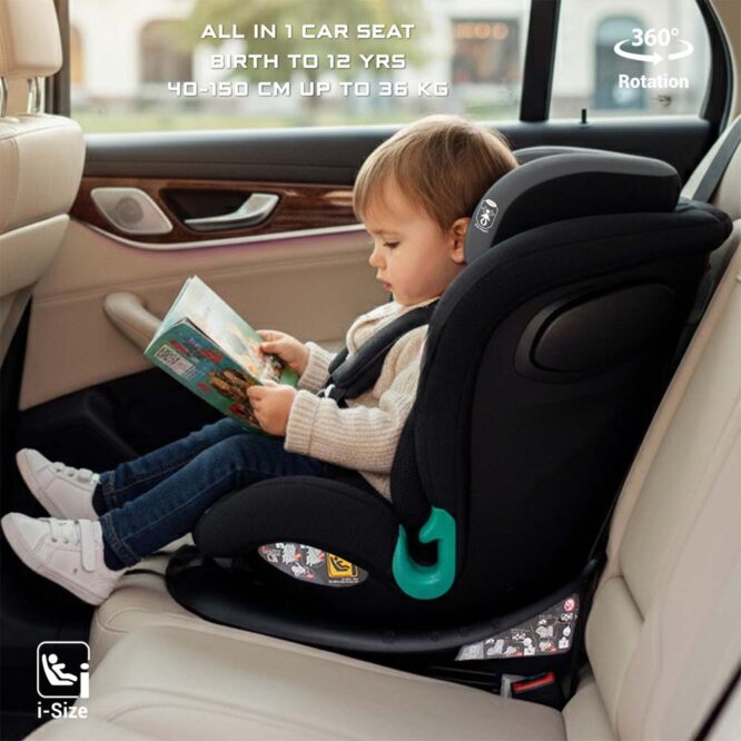 Neobreez i-GAURDIA 360° i-Size Car Seat (0-12Yrs) Max 36kg - Black/Gray