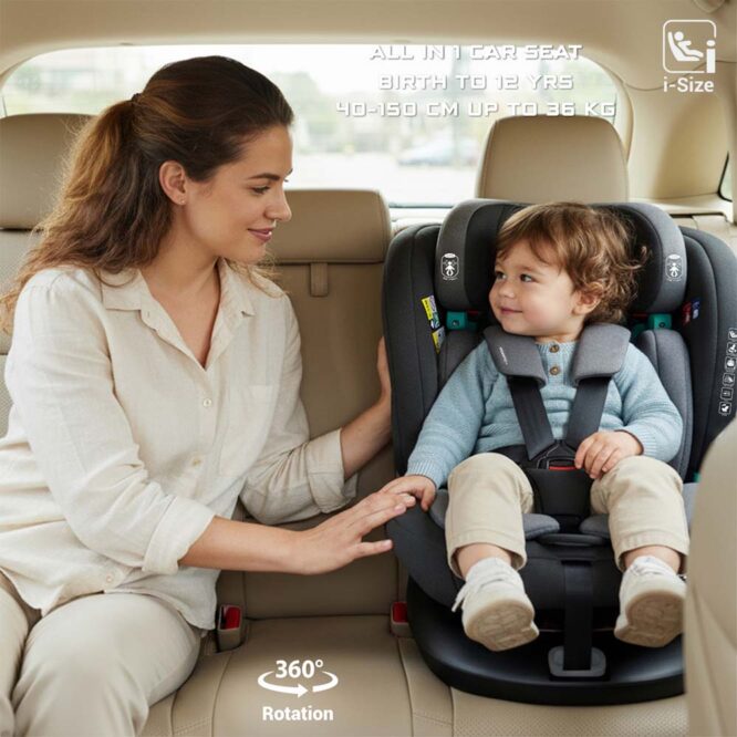 Neobreez i-GAURDIA 360° i-Size Car Seat (0-12Yrs) Max 36kg - Black/Gray