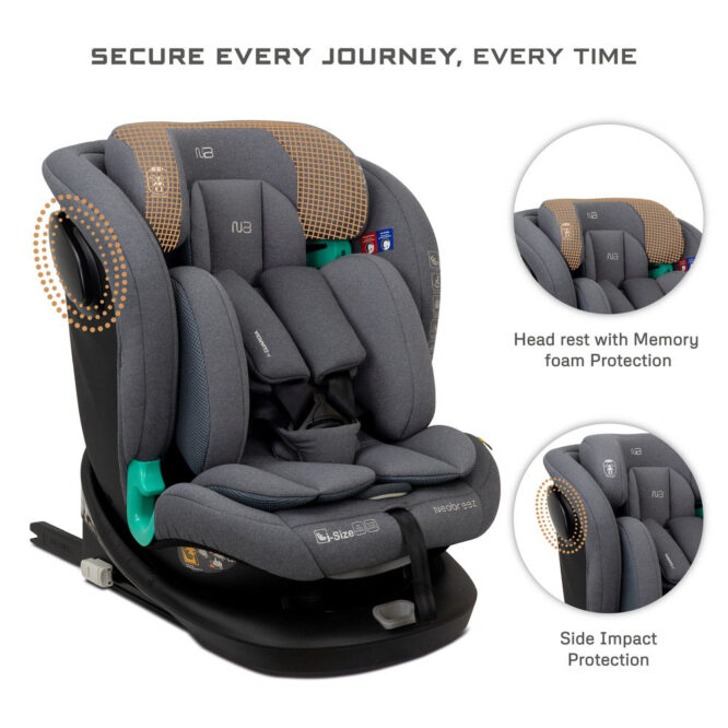 Neobreez i-GAURDIA 360° i-Size Car Seat (0-12Yrs) Max 36kg - Gray