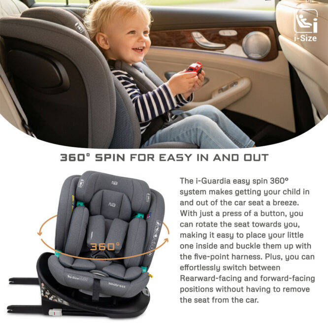 Neobreez i-GAURDIA 360° i-Size Car Seat (0-12Yrs) Max 36kg - Gray