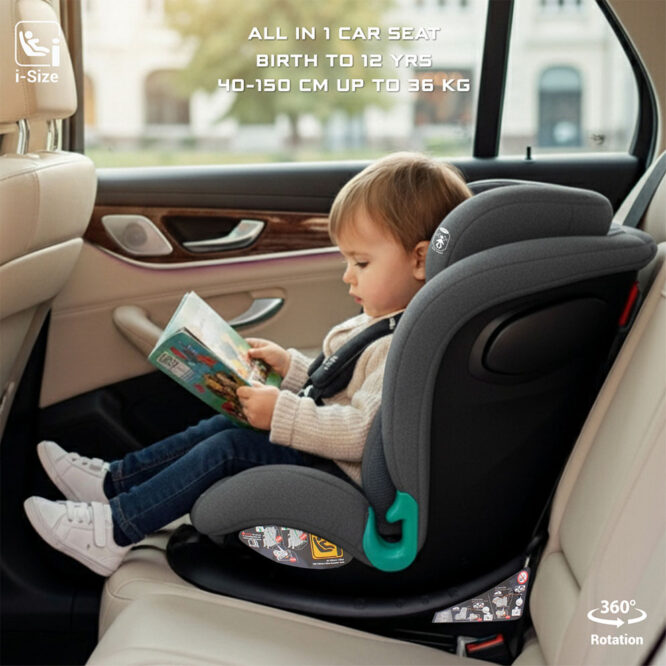 Neobreez i-GAURDIA 360° i-Size Car Seat (0-12Yrs) Max 36kg - Gray