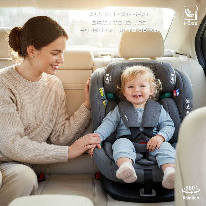 Neobreez i-GAURDIA 360° i-Size Car Seat (0-12Yrs) Max 36kg - Gray
