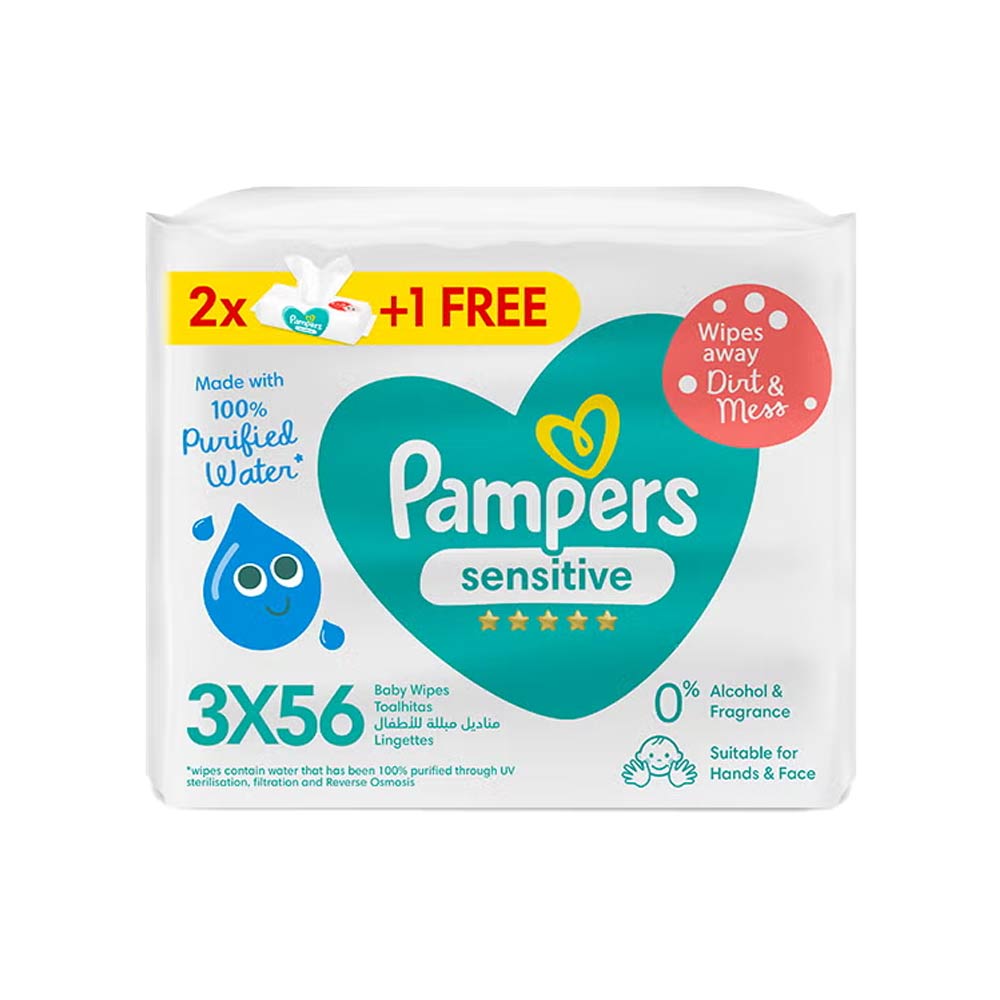 Pampers Sensitive Baby Water Wipes - (3×56) 168 Wipes Pack