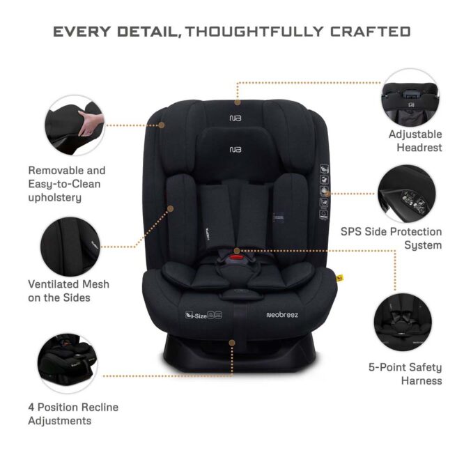 Neobreez i-Hepta i-Size Car Seat (0-12Yrs) Max 36kg - Black