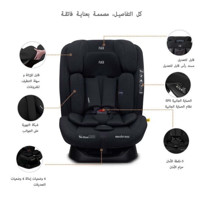 Neobreez i-Hepta i-Size Car Seat (0-12Yrs) Max 36kg - Black
