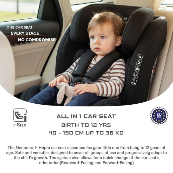 Neobreez i-Hepta i-Size Car Seat (0-12Yrs) Max 36kg - Black