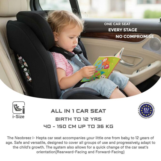 Neobreez i-Hepta i-Size Car Seat (0-12Yrs) Max 36kg - Black/Gray
