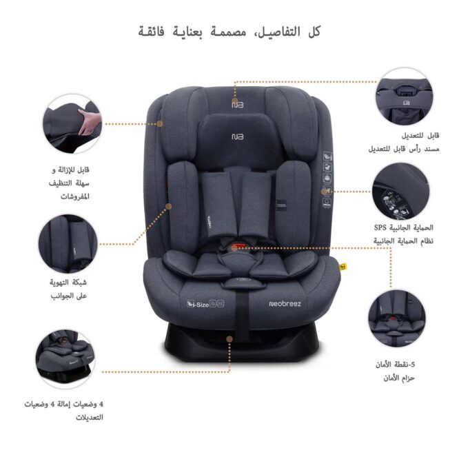 Neobreez i-Hepta i-Size Car Seat (0-12Yrs) Max 36kg - Gray