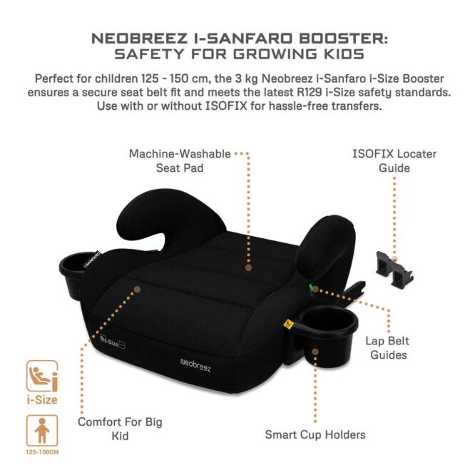Neobreez i-Sanfaro i-Size Car Seat Booster (6-12Yrs) Max 36kg - Black