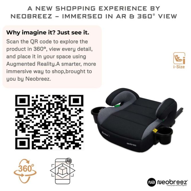 Neobreez i-Sanfaro i-Size Car Seat Booster (6-12Yrs) Max 36kg - Black/Dark Gray