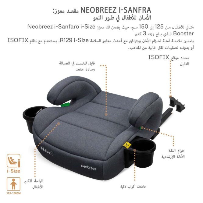 Neobreez i-Sanfaro i-Size Car Seat Booster (6-12Yrs) Max 36kg - Dark Gray