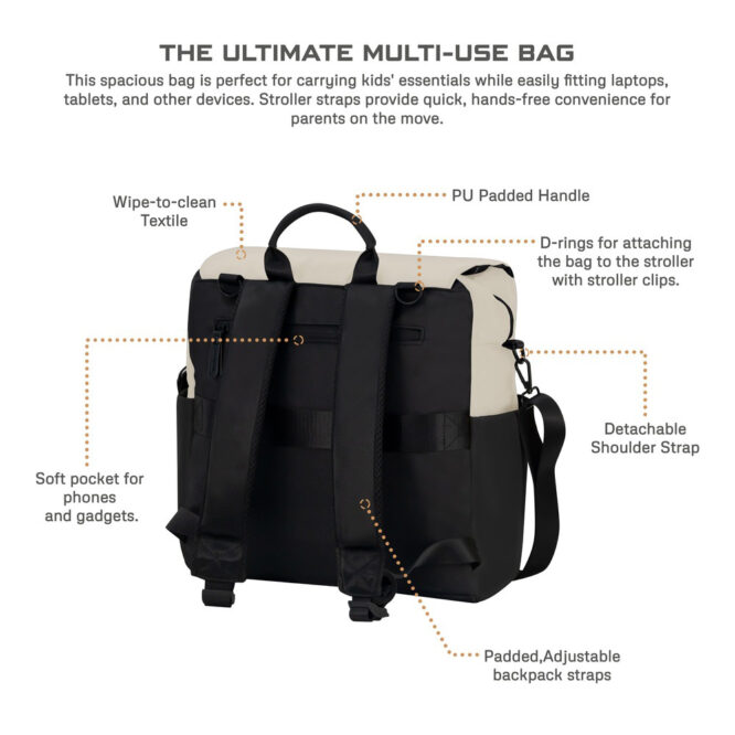 Neobreez Nixe Diaper Bag - Beige/Black